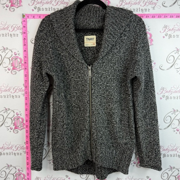 TNA Tops - TNA wool sweater zip up vintage Y2K Gray Marled Zip-Front Shawl Collar Sweater